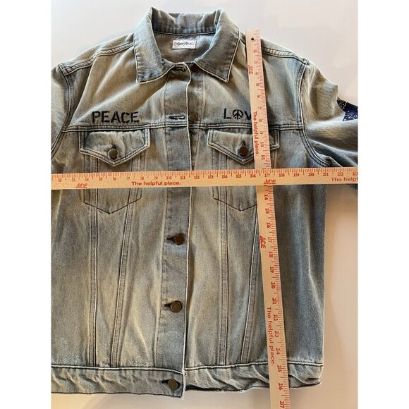 LAUREN MOSHI oversized peace love bandana stars studded jean jacket L designer - Picture 7 of 9